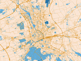 Naklejka premium Minimal city map of Erfurt, Germany with cream map with golden roads