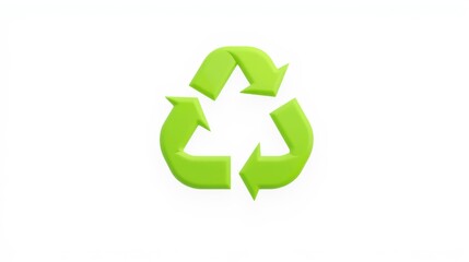 Fototapeta premium Green recycling symbol displayed against white background. Represents sustainability, environmental awareness, reuse concepts. Simple, clean design.