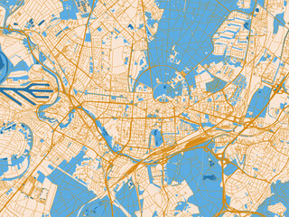Naklejka premium Street map of Karlsruhe, Germany in mustard-gold streets on cream
