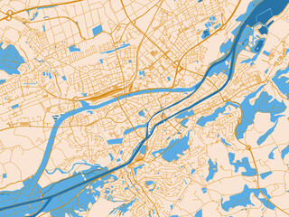 Obraz premium Street map of Landshut, Germany in gold and blue map palette