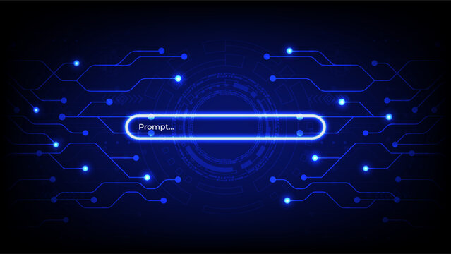 Artificial intelligence concept with glowing search bar and prompt text on futuristic technology circuit