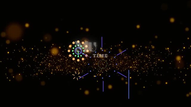 Music time motion background with gold particles and glowing elements.