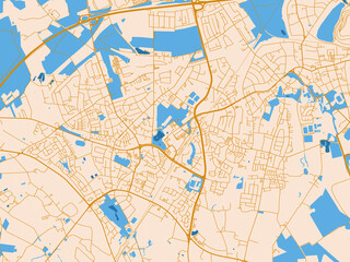 Naklejka premium Street network map of Marl, Germany, golden linework with blue water