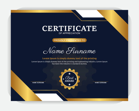 Print ready colorful corporate certificate poster template, Modern award design, elegant gold diploma certificate design, Professional creative Luxury corporate diploma certificate