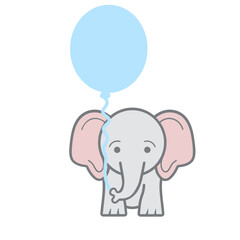 Obraz premium A cute cartoon elephant holding a blue balloon in a playful illustration