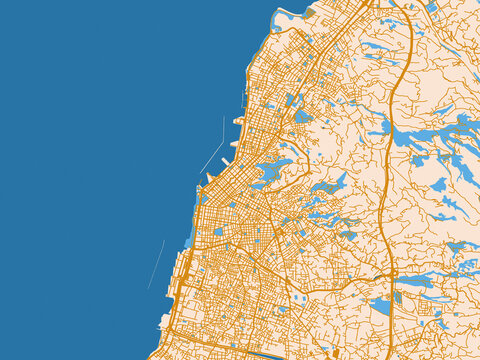 City map poster of Patra, Greece &ndash; gold and blue map palette