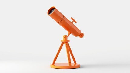 Fototapeta premium Orange telescope rests upon tripod. Minimalist studio shot, clean background, simple design. Focus on astronomy, observation equipment.