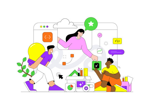 Modern SaaS and Fintech Illustration for Software Development, Web Design, and Creative Team Collaboration