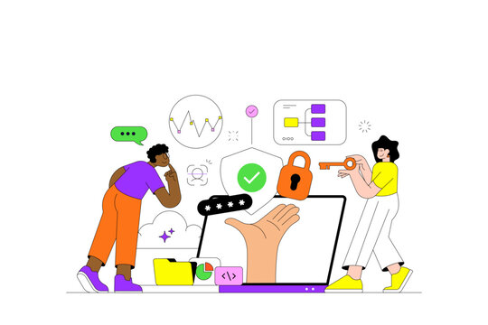 Cyber Security and Data Protection Illustration with AI Cloud Encryption and Diverse Team