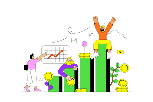 Business Growth and Success Illustration with Diverse Team and Financial Data Analytics Concept