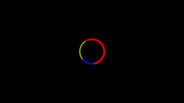 Loading Circle Line Animation With 3 Stroke Different Colour Red Blue Yellow Loop Transparent Background