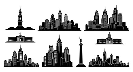 Obraz premium Philadelphia Skyline Silhouettes: Iconic Buildings and Monuments Collection