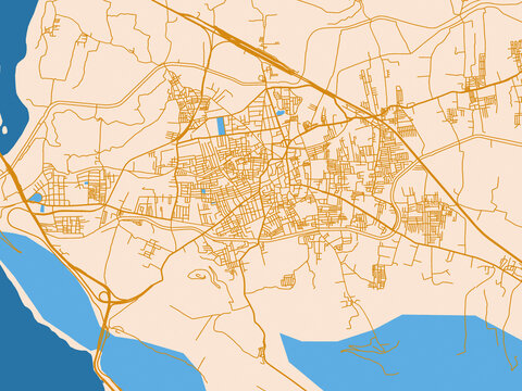 Urban map poster of Hospet, India &ndash; mustard-gold streets on cream