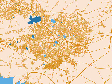 Street map of Hubli, India in mustard-gold streets on cream