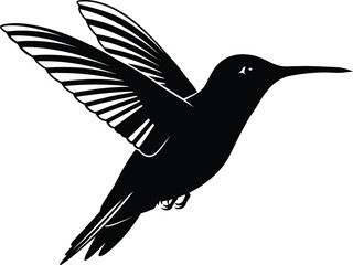Obraz premium Elegant hummingbird silhouette in flight with detailed wings and long beak, nature wildlife symbol, bird design artwork, graceful motion, flat vector illustration