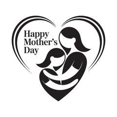 Fototapeta premium Black silhouette of mother and child within a heart shape for mother s day