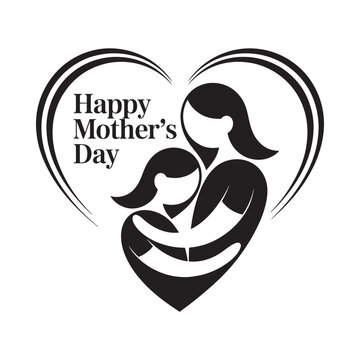 Black silhouette of mother and child within a heart shape for mother s day