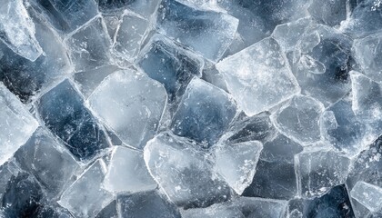 Fototapeta premium Dynamic Background of Sparkling Ice Cubes with Abstract Texture, Wintery Frozen Crystal Landscape