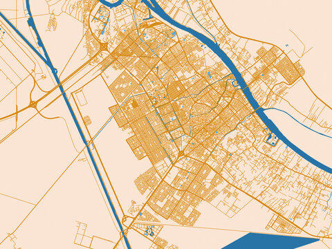 Minimal city map of Basrah, Iraq with cream map with golden roads