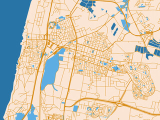 Fototapeta premium Street network map of Hadera, Israel, light cream and blue contrast
