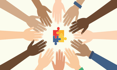 Obraz premium Diverse hands coming together in unity and cooperation