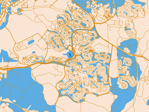Minimal city map of Modi'in, Israel with mustard-gold streets on cream