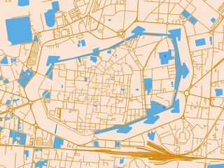 Fototapeta premium City layout poster — Lucca Centro, Italy – golden linework with blue water
