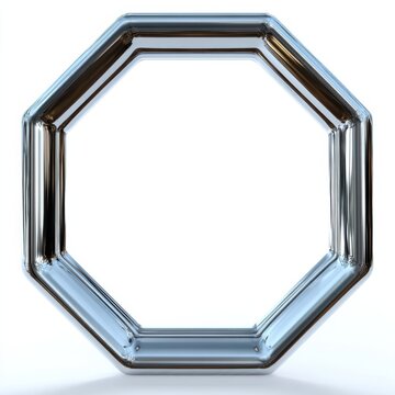 Shiny silver octagon frame on white background
