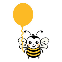 Fototapeta premium A cute cartoon bee holding a yellow balloon in a playful and cheerful illustration