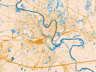 Naklejka premium Street network map of Verona, Italy, featuring minimal parchment-toned map with golden street network and sky-blue water areas