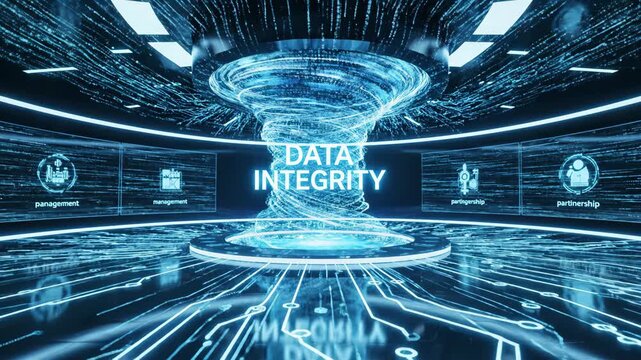 Futuristic data integrity technology concept.