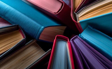 Naklejka premium Numerous colorful hardcover books forming circle arrangement