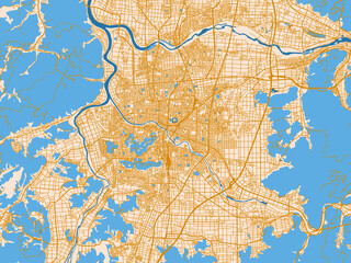 Fototapeta premium Minimal city map of Fukui-shi, Japan with cream map with golden roads