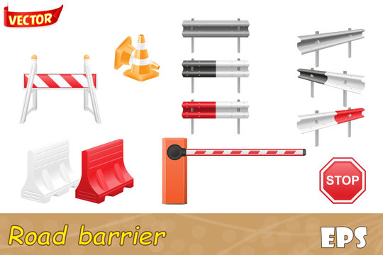 set icons road barrier cartoon stock vector illustration