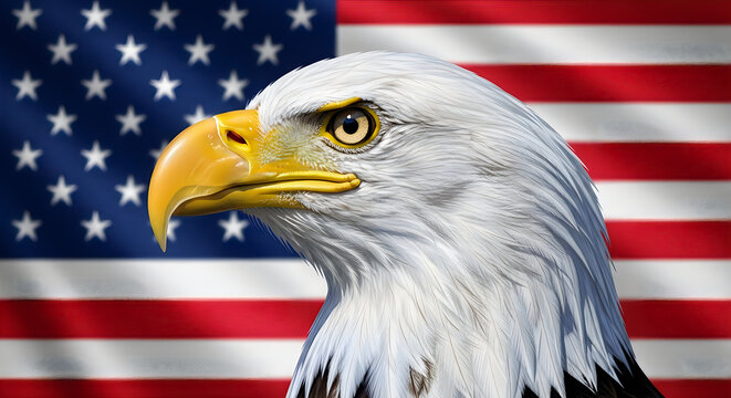 Memorial day tribute american eagle symbol of freedom and patriotism on usa flag background