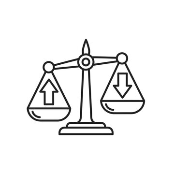 Black and white line art of unequal scales.