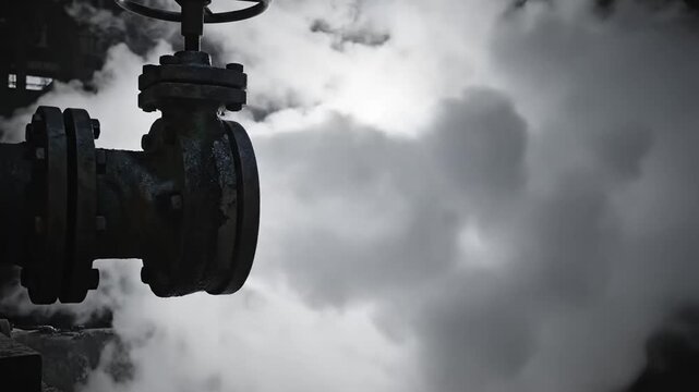 Industrial Pipe Releasing White Steam or Smoke into the Air, Environmental Pollution Concept.