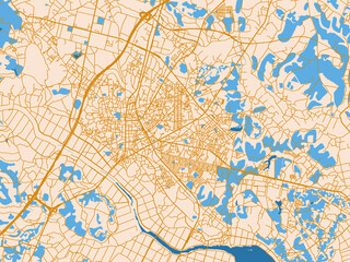 Fototapeta premium Minimal city map of Ishioka, Japan with gold and blue map palette