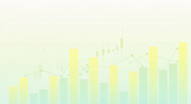 Stylish Financial Visualization Subtle Bar Graphs and Linear Growth Charts in Soft Pastel Colors