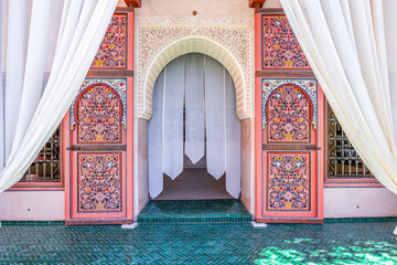 Ornate Moroccan Doorway at Le Jardin Secret, Marrakech, Morocco