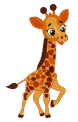Obraz premium Cute cartoon giraffe character isolated on a white background, vector illustration. Suitable for textiles, T-shirts, children's books, ceramics, nursery decor, and safari-themed designs.
