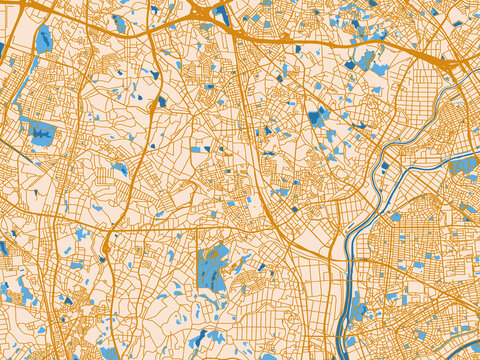 Minimal city map of Obu, Japan with gold and blue map palette