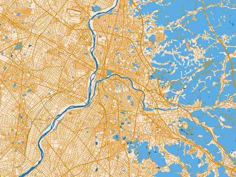 Minimal city map of Okazaki, Japan with mustard-gold streets on cream