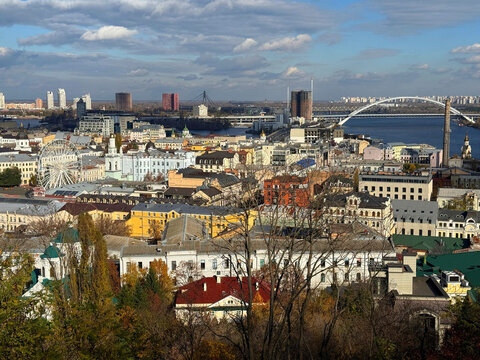 Panorama of Kyiv city Ukraine in autumn.