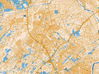 Obraz premium Clean urban street map of Sakado, Japan