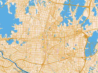 Fototapeta premium Urban map poster of Sano, Japan – golden linework with blue water