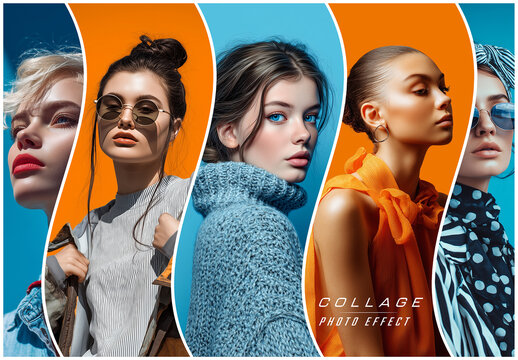 
Photo Collage Wavy Stripes Effect Mockup