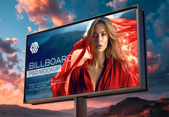 Large Horizontal Billboard at Sunset Mockup