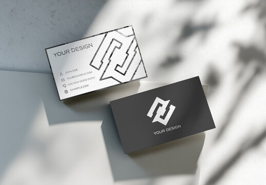 2 Business Cards on White Surface with Soft Shadows Mockup