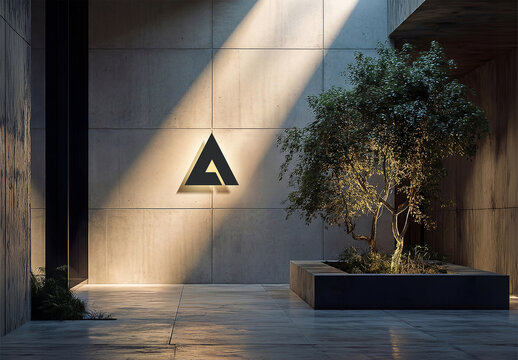 Logo Mockup On Company Wall Illuminated by Sunlight